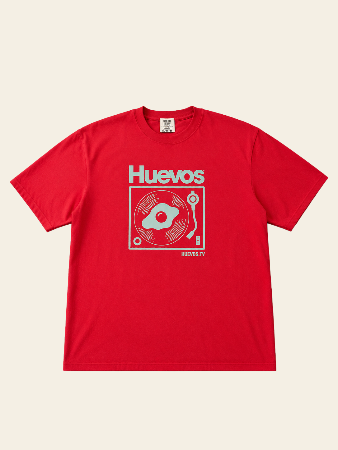 Huevos Record Player Shirt (Red + Mint)